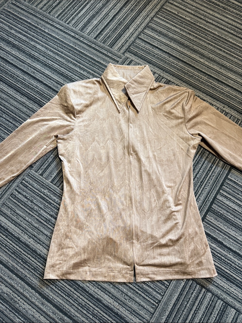 Women’s Metallic Tan Zip-Front Leather Jacket